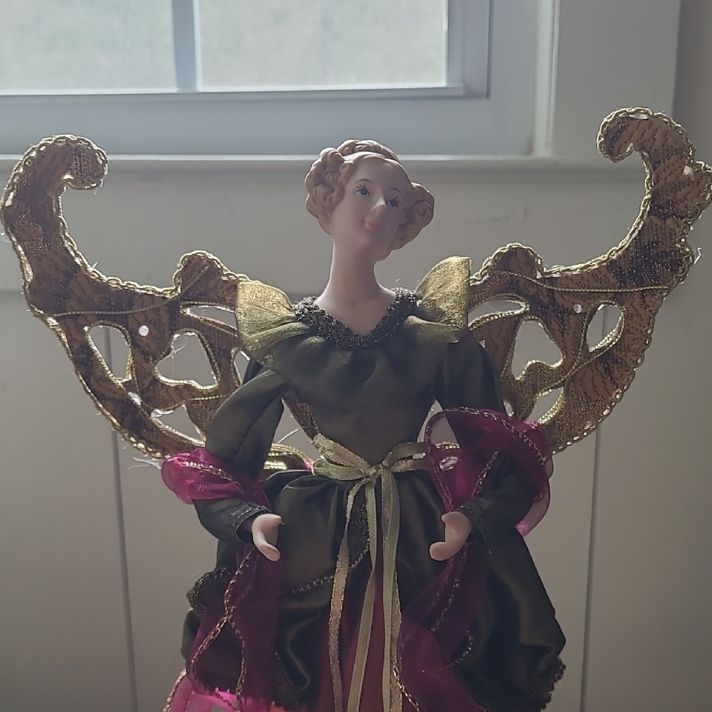 Charming Angel Figurine with Gold and Pink Details